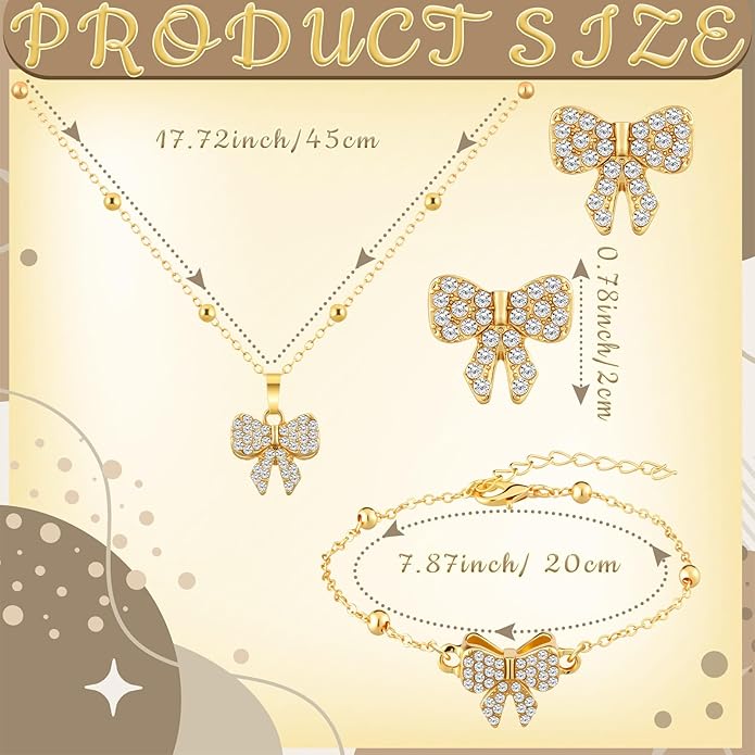 Bucherry 3 Pcs Heart Jewelry Set Bow Snowflake Jewelry Heart Pendant Chain Toggle Necklace with Bracelet Earrings Snowflake Stainless Steel Link Chain for Women Gift