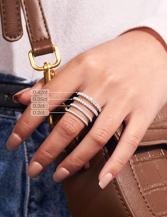 IMOLOVE Moissanite Wedding Band Wedding Rings for Women 0.35 ct D Color VVS1 Lab Created Diamond 18K Gold Plated Silver Rings Half Eternity Stackable Engagement Ring Anniversary Band Size 4-11
