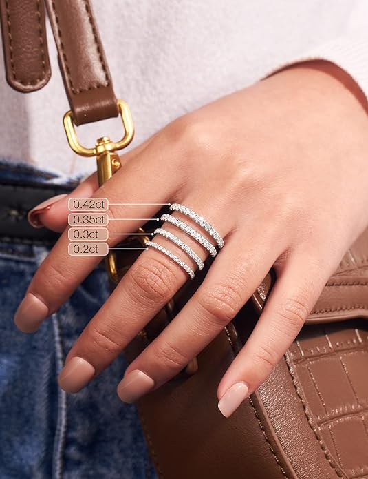 IMOLOVE Moissanite Wedding Band Wedding Rings for Women 925 Sterling Silver Rings with 18K White Gold Plated Eternity Stackable Engagement Ring Anniversary Band Size 3-12