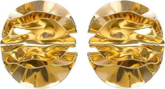 Gold Flower Statement Earrings for Women, Large Chunky Bohomian Summer Beach Floral Earring, Irregular Bold Exaggerated Earrings
