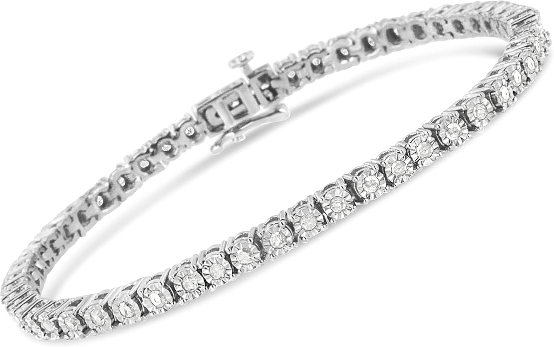Original Classics 1.0 Cttw Miracle Set White Diamond Round Faceted Bezel Tennis Bracelet (I-J Color, I3 Clarity) - Choice of Metal Color and Size