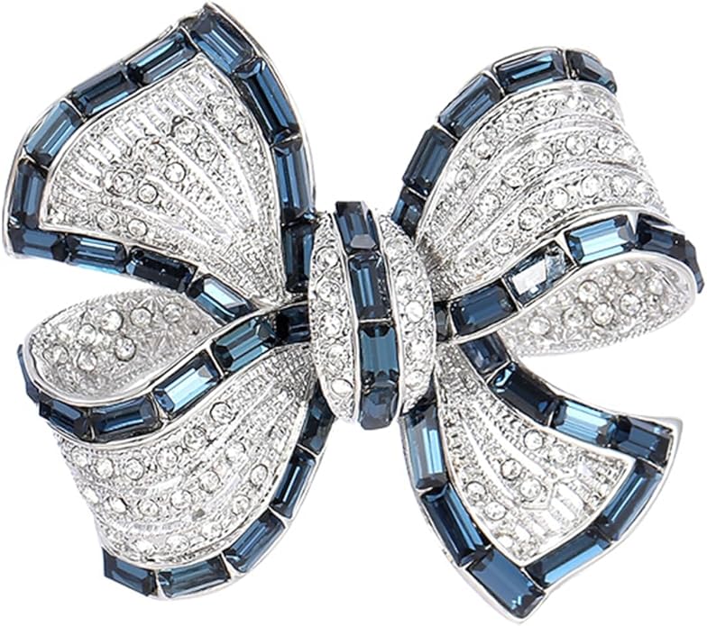 YeapYeap Bow Brooches for Women Girl - Austrian Rhinestone Scarf Pin for Ladies Wedding Bouquet Broach for Birthday, Christmas, Anniversary（Silver）