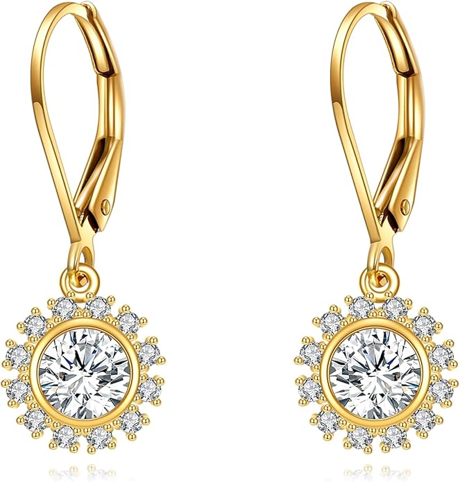 DOVRAN 10K 14K Solid Gold Leverback Earrings for Women Real Yellow Gold Filigree Dangle Earrings Trendy Jewelry Birthday Christmas Gifts for Wife Mom