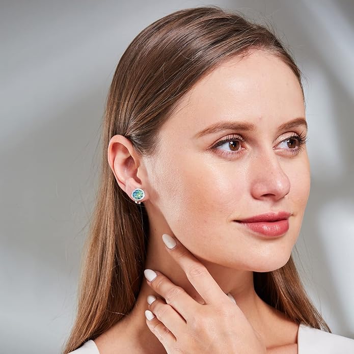 YOQUCOL 8MM Cubic Zirconia Crystal Clip On Stud Earrings Round Non Pierced Earrings for Women