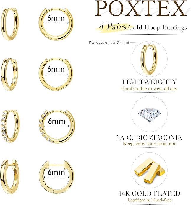 Small Gold Huggie Hoop Earrings Set for Women Men Hypoallergenic 14K Plated Stack Cartilage Earrings, Multiple Piercing Lightweight Mini Thin Cute Dainty Trendy Jewelry Set Christmas Gifts for Women