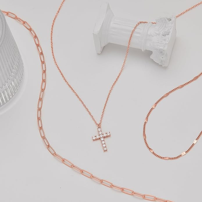 Layered Gold Necklaces for Women, Stackable Dainty 14K Gold Silver Plated Trendy Simple Heart Diamond Cross Bow Circle Pendant Paperclip Choker Dot Chain Necklace,Jewelry Set Gifts for Women
