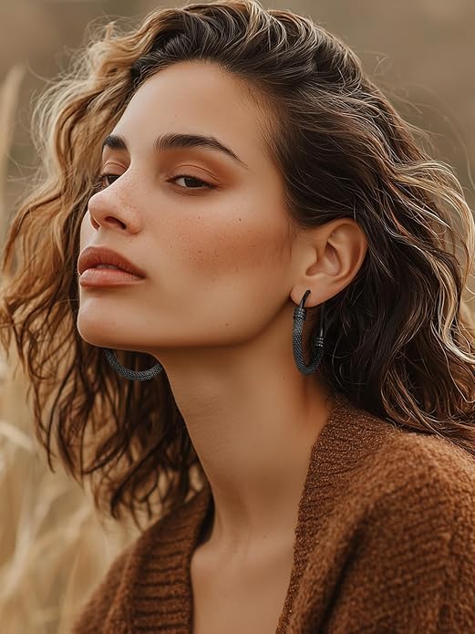 KeyStyle Mesh Hoop Earrings for Women, Stainless Steel Gold Hoops Earring Lightweight Loops, 2MM Thick Hypoallergenic Circle Endless Hollow Hoop 20mm-80mm