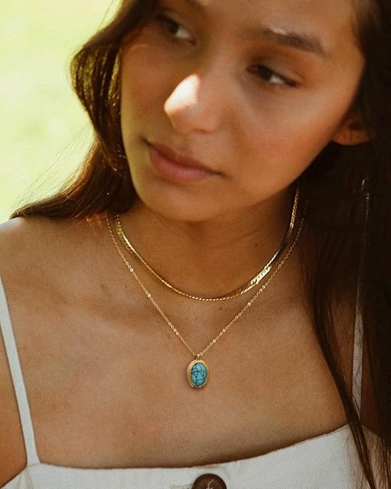 Aobei Pearl 18K Gold Plated Moon Star Lion Evil Eye Love Heart Cross Pendant Necklace Medallion Paperclip Chian Choker Layering Jewery for Women