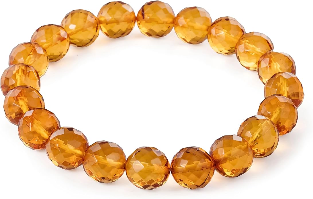 Natural Baltic Amber Bracelet for Women and Men – Stretch Wristband with Faceted Beads, Lightweight Unisex Jewelry Gift for Daily and Casual Wear