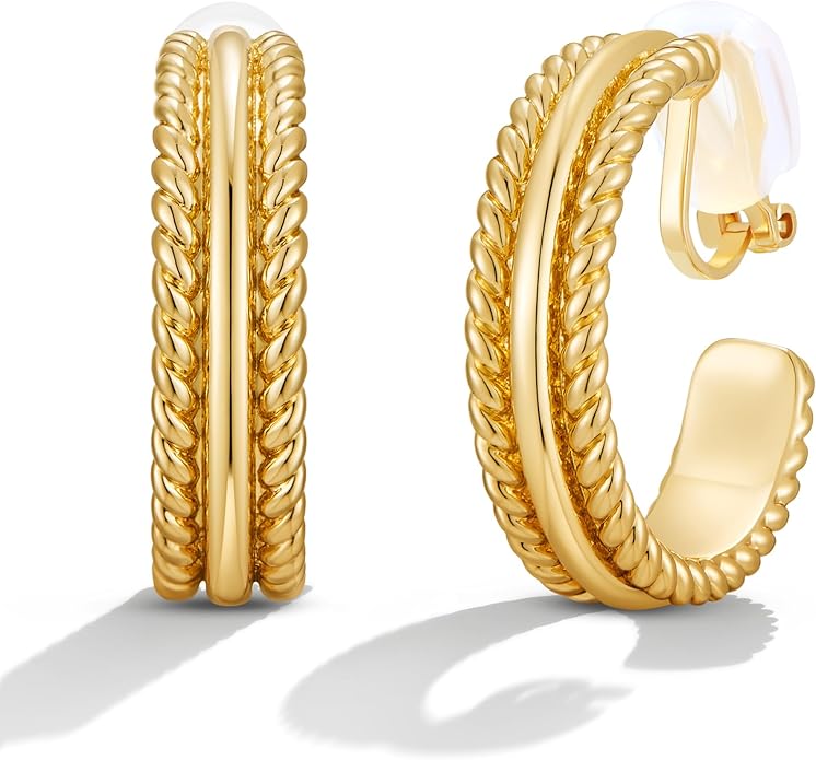 Gold and Silver Clip-On Earrings Two Tone Mixed Metal Clip-On Earrings Chunky Hoop Clip Earrings