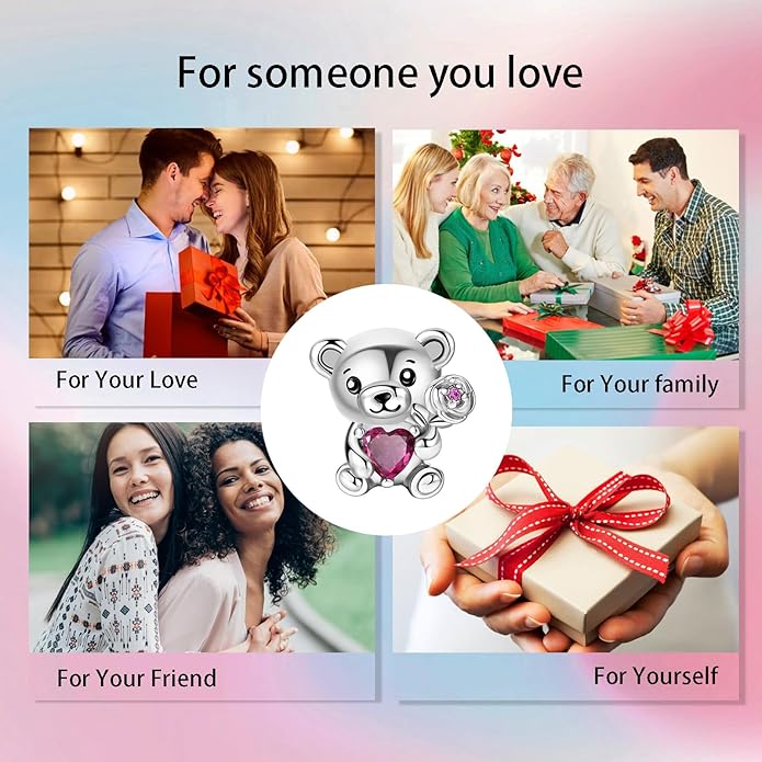 Birthday Fashion Love Heart Dangle Charm 925 Sterling Silver Charms fits Bracelets and Necklace Pendant Bead Charms Jewelry Present for Women Family Friends