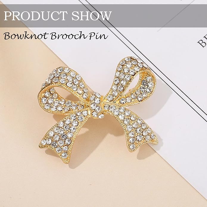 Elegant Crystal Bow Brooch Pin for Women,Vinage Sparkly Rhinestones Brooches Pins Beautiful Lapel Pins Dress Suit Shirt Ceremony Clothes Accessories Jewelry