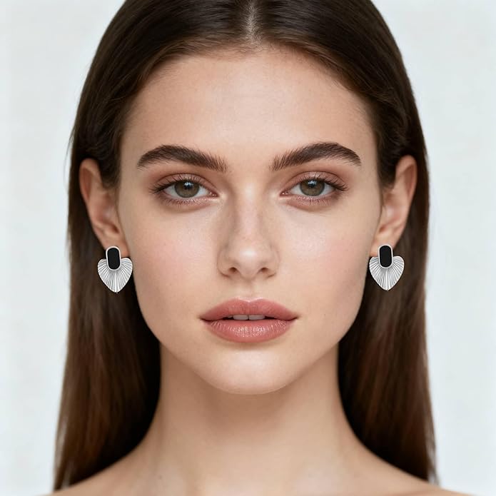 Black/White/Red/Green/Blue/Brown Heart Earrings for Women, Gold Plated Vintage Gold Earrings with Hypoallergenic Posts,Lightweight Black and Gold Dangle Statement Jewelry, Gift for Women—Girlfriend Wife Mom for Wedding, Party, Valentines Day Gifts for Her