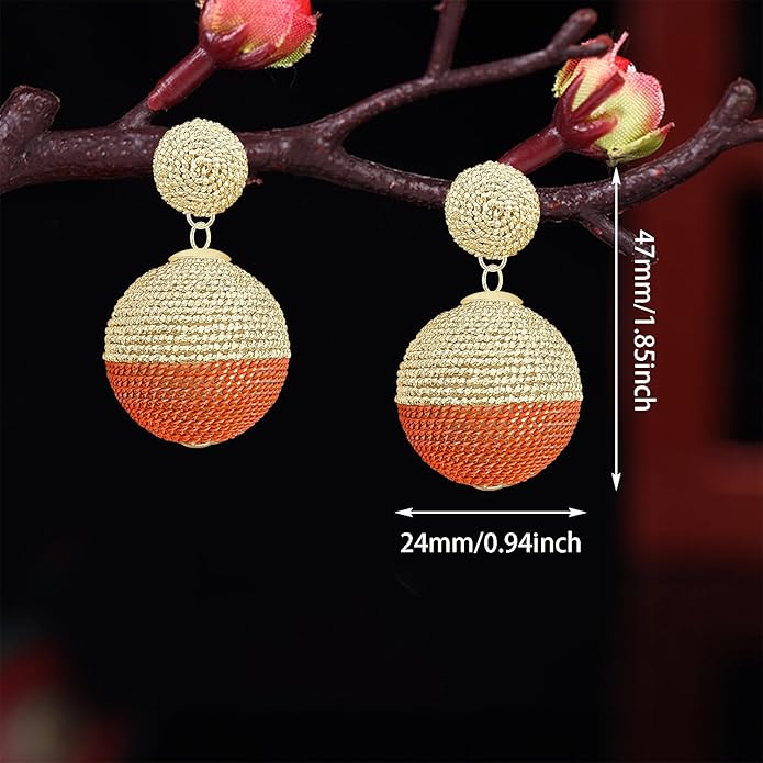 Bohemian National Style Weave Ball Lightweight Dangle Drop Earrings Thread Entanglement Contrasting Color Vintage Stud Earrings For Women Jewelry Gifts