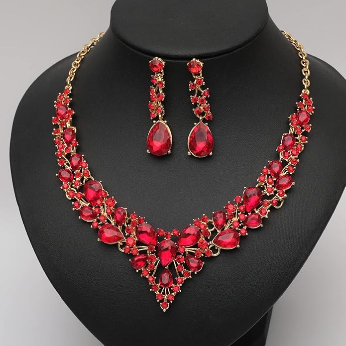 CSY 4 Pcs/Set Austrian Crystal Necklace Earrings Bracelet Ring Bridal Jewelry Sets for Brides Wedding Party Costume Accessories Gifts for Women