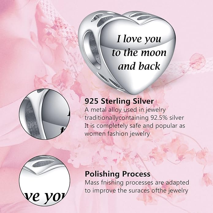 Annmors Personalized Photo Charms For Bracelets/Necklace 925 Sterling Silver Love Heart Shaped Engraved Customize Picture Gift for Birthday Mother's Day,Bead Charms Jewelry for Women