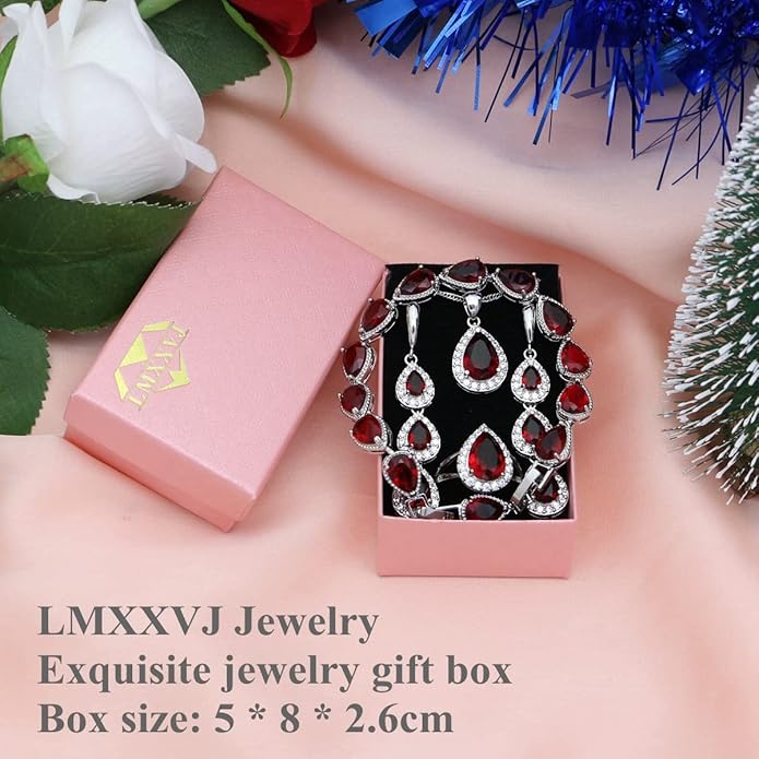 LMXXVJ Necklace Long Earrings Bracelet Set, White Gold Plated Created Blue Sapphire Jewelry Set Wedding Party Gift Jewelry for Women Bridal Bridesmaid
