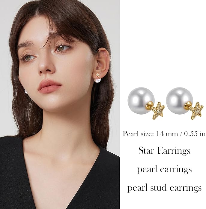 Pearl Stud Earrings for Women Stainless Steel Unique Statement Small Pearl Enamel Button Statement Vintage Earring Jewelry