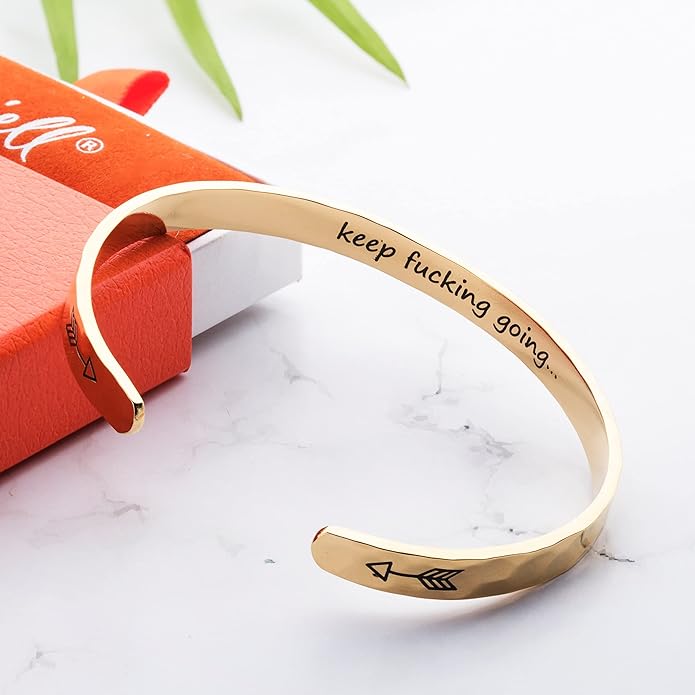 Carviell Engraved Cuff Bracelets for Women – Inspirational, Friendship, Love, Mom, Daughter, Sister, Christian, Graduation, Memorial & Wedding Gifts – 80+ Phrases – Stainless Steel, Gift-Ready