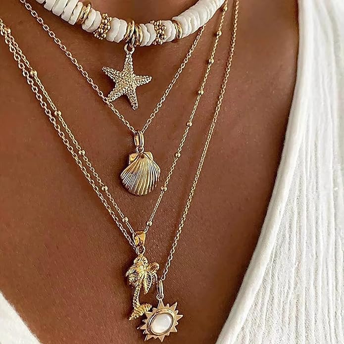 Nackiy Handmade Sea Shell Necklace for Women Summer Adjustable Natural Shell Collar Necklace