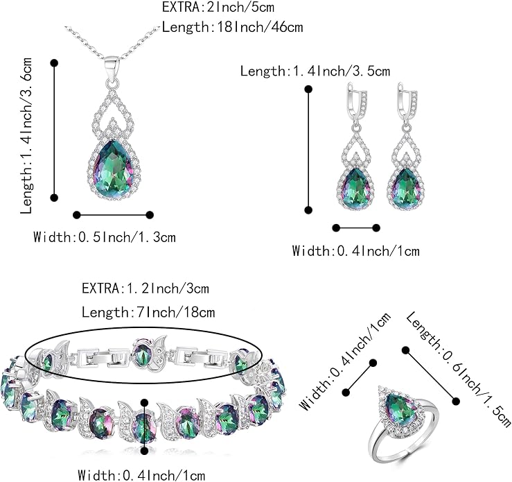 BriLove Wedding Jewelry Set for Women Bride Bridesmaid, Gorgeous Cubic Zirconia Teardrop Necklace Earrings Bracelet Adjustable Ring Jewelry Gift for Birthday/Anniversary/Mother’s Day