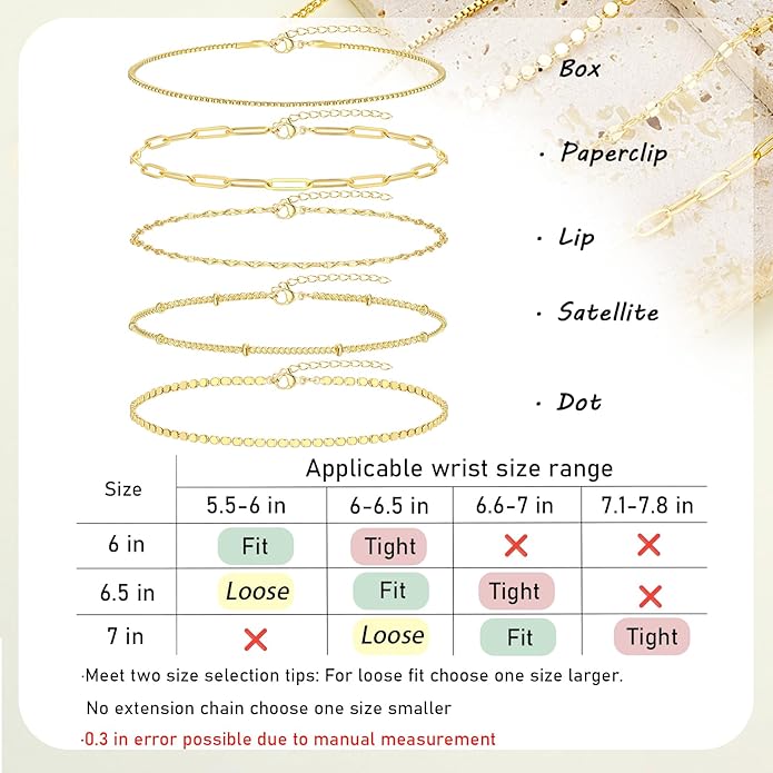 Gold Bracelets for Women, Trendy Adjustable 14K Gold Plated Stackable Link Bracelet, Dainty Thin Paperclip Chain Bracelets Stack Set