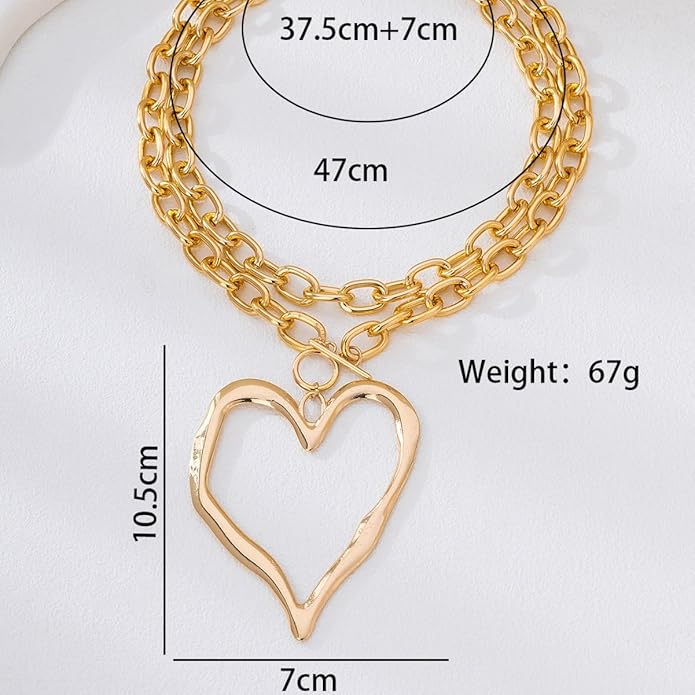Chunky Gold Necklace Big Heart Necklace for Women Silver Large Statement Necklaces Thick Bold Chain Puffy Love Heart Charm Necklaces for Women with OT Toggle Silver Chunky Gold Jewelry Trendy Valentine's Day Gift