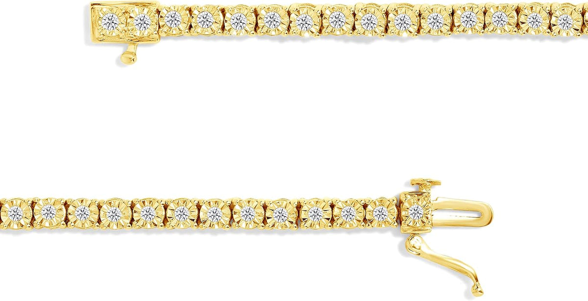 Original Classics 1.0 Cttw Miracle Set White Diamond Round Faceted Bezel Tennis Bracelet (I-J Color, I3 Clarity) - Choice of Metal Color and Size