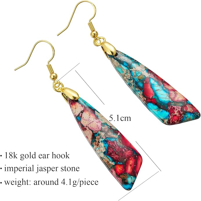 Boho Women Natural Stone Earrings Unique Healing Imperial Jasper Gemstone Energy Hypoallergenic Lightweight Dangle Drop Earrings Multiple Styles Earrings Jewelry for Birthday Party Gift