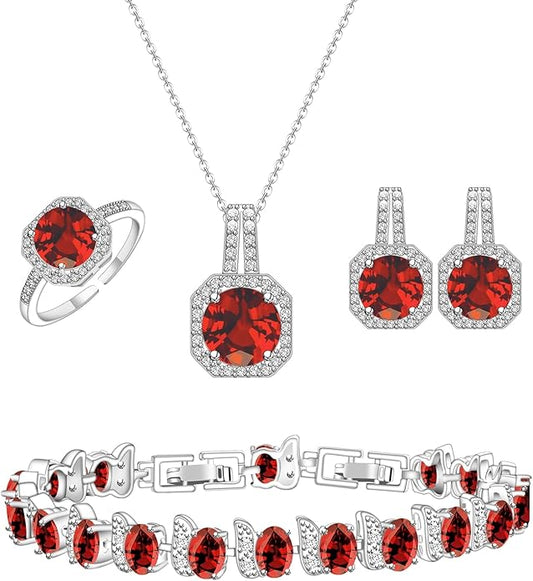 GZWHD Jewelry Set for Women CZ Earrings Necklace Ring Bracelet Set Prom Party Wedding Jewelry Gift for Mother Friend Wife