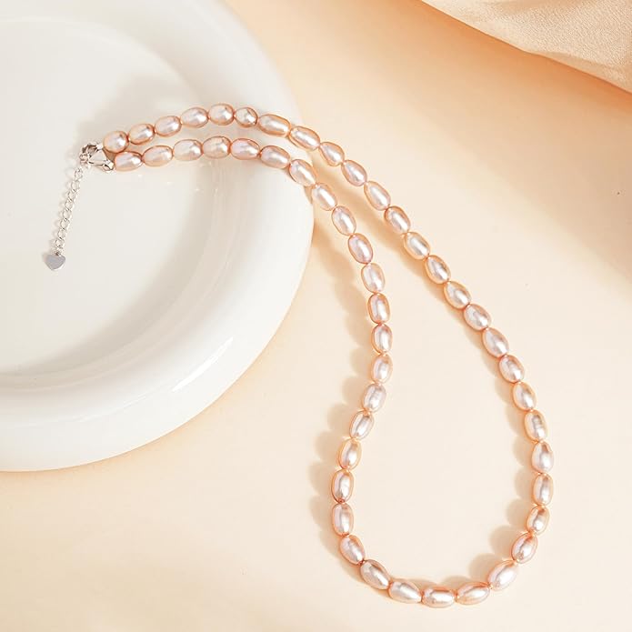 Pearl Necklace for Women, AAA+ Freshwater Cultured Pearl Strand,18 Inch with Sterling Silver Clasp, Elegant Pearls Classic Jewelry Gift for Mother's Day | Christmas | Wedding | Anniversary for Mother Wife Daughter