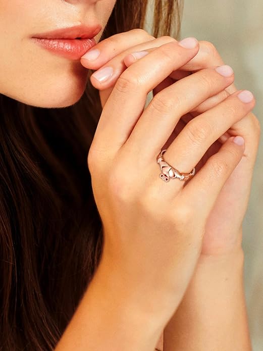 Bestyle 925 Sterling Silver Ring for Women, Minimalist Claddagh Ring Celtic Knot Ring for Women, Irish Promise Wedding Band, Gold/Rose Gold Vermeil Women Band Ring, Stackable, Gift for Her