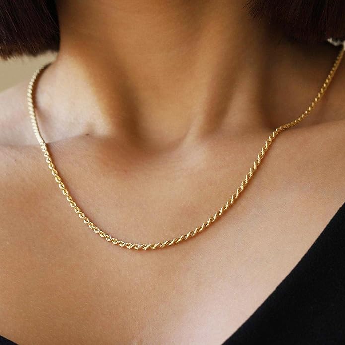 Fashion Necklace, White Gold and 18K Gold Plated Necklaces, Snake Chain, Rope Chain.Best Gift for Woman(16-18in)