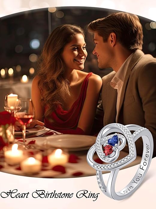 Valentine's Day Gifts for Women Birthstone Rings for Women Heart Statemet Engagement Eternity Wedding Promise Rings Jewelry Anniversary Christmas Valentine Mothers Day Birthday Gifts for Wife Her Girlfriend