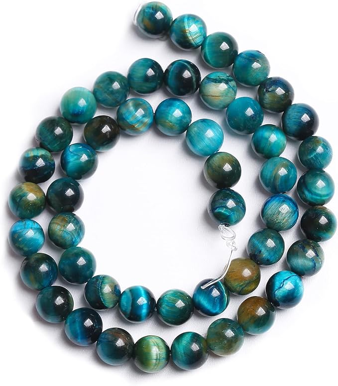8mm 45PCS Peacock Blue Tiger Eye Stone Beads Natural Crystal Spacer Loose Beads for Jewelry Making DIY Bracelet Semi Precious 1 Strand 15 inches
