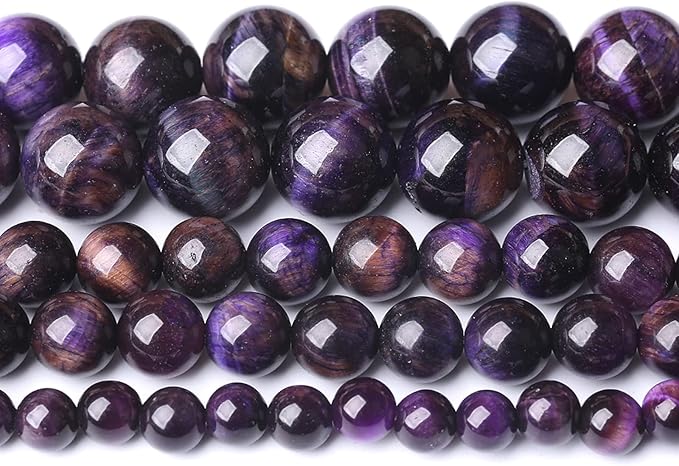 Natural Purple Tiger Eye Beads Round Loose Stone Beads Energy Gemstone Healing Power for Jewelry Making 1 Strand 10mm 38pcs