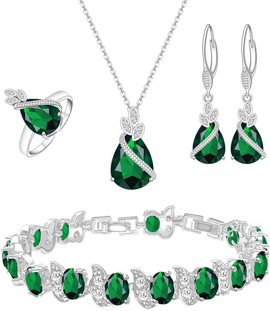 GZWHD Jewelry Set for Women CZ Earrings Necklace Ring Bracelet Set Prom Party Wedding Jewelry Gift for Mother Friend Wife