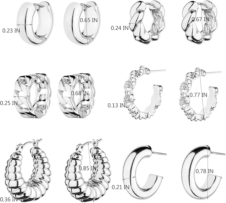 Wgoud Chunky Hoop Earrings Set 14K Gold Plated Hoop Earrings for Women Hypoallergenic, Thick Twisted Huggie Hoops Earring Set