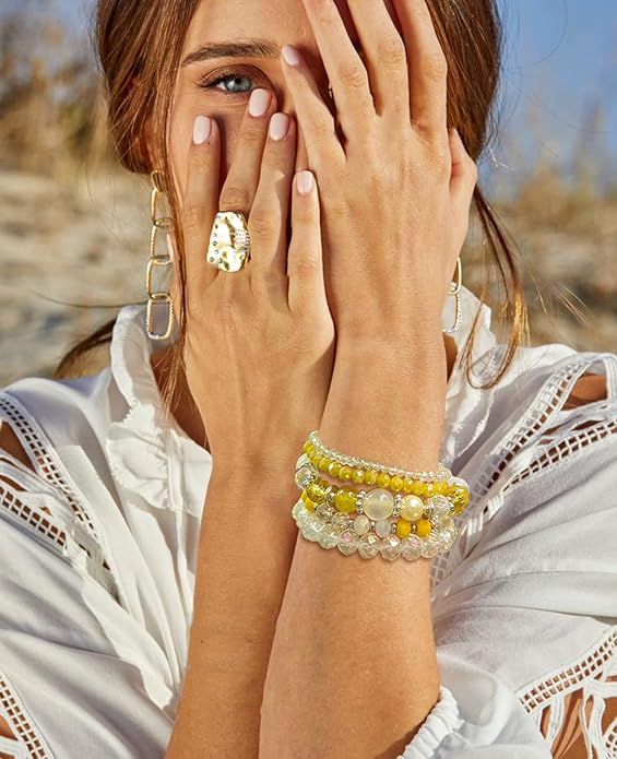 Noessla Beaded Boho Stretch Bracelet Colorful Stackable Crystal Beads Bracelets Trendy Costume Jewelry Mothers Day Gifts for Women