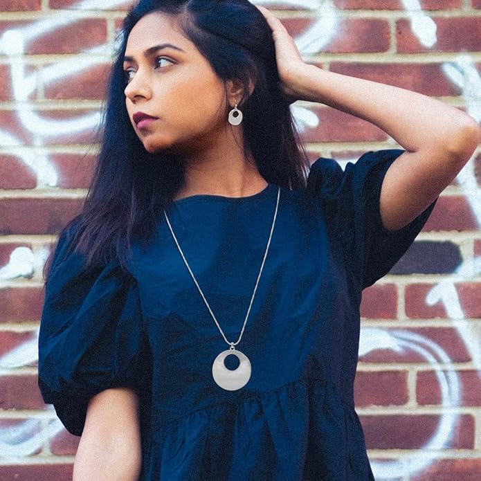 Madison Tyler Gold Plated Jewelry Set for Women | Silver Teardrop Pendant Necklace Trendy | Long Necklace with Snake Chain | Fashion Dangle Earring Set