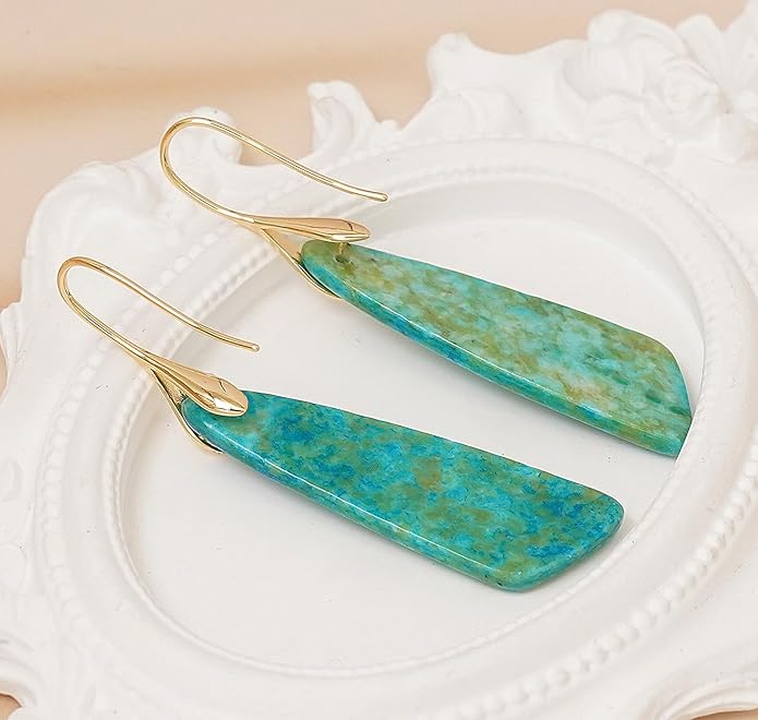 Natural Stone Earrings for Women Boho Triangles Dangle Drop Earrings
