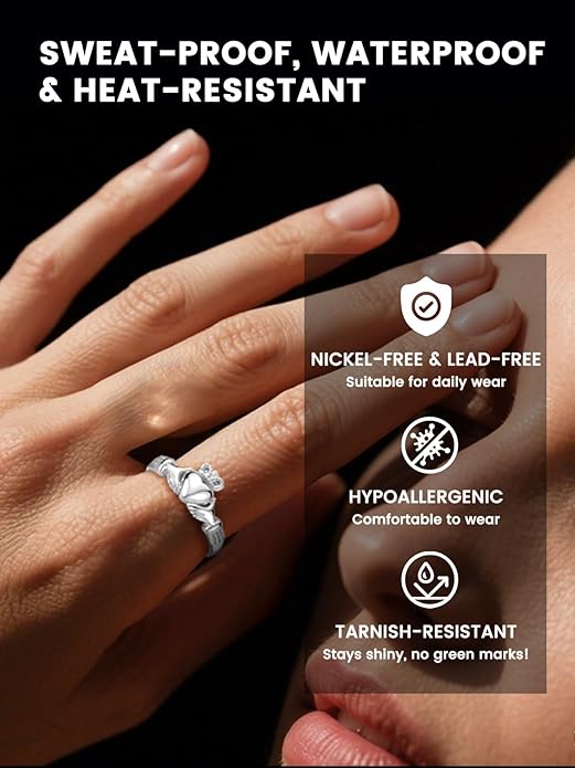 Bestyle 925 Sterling Silver Ring for Women, Minimalist Claddagh Ring Celtic Knot Ring for Women, Irish Promise Wedding Band, Gold/Rose Gold Vermeil Women Band Ring, Stackable, Gift for Her