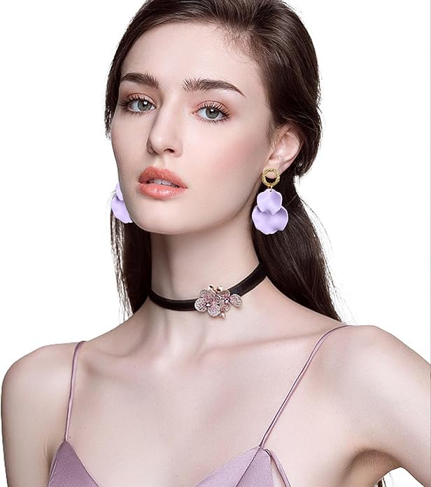 Anmpab Statement Matte Rose Flower Petal Stud Earrings for Women Dangly Floral Petal Earrings Jewelry Accessories Romantic Gifts for Her Women