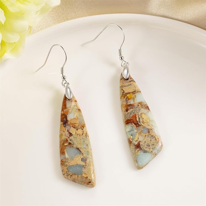 SELOVO Jasper Stone Earrings for Women Trendy Dangle Earrings Fishhook Drop Earrings