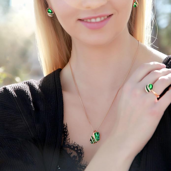 Leafael Wish Stone Pendant Necklace with Birthstone Crystal, 18K Rose Gold Plated/Silvertone, 18" + 2"
