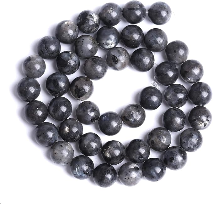 A Natural Black Labradorite Stone Beads Round Larvikite Beads for Jewelry Making DIY Bracelet 4 6 8 10 12MM 15" Strand Wholesale (Black Larvikite Labradorite Beads, 12mm)