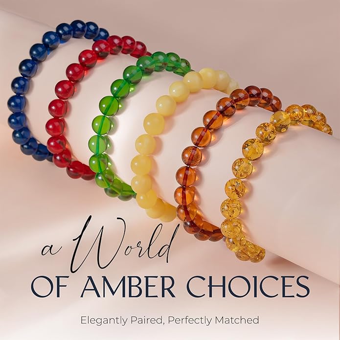 Natural Baltic Amber Bracelet for Women and Men – Stretch Wristband with Faceted Beads, Lightweight Unisex Jewelry Gift for Daily and Casual Wear