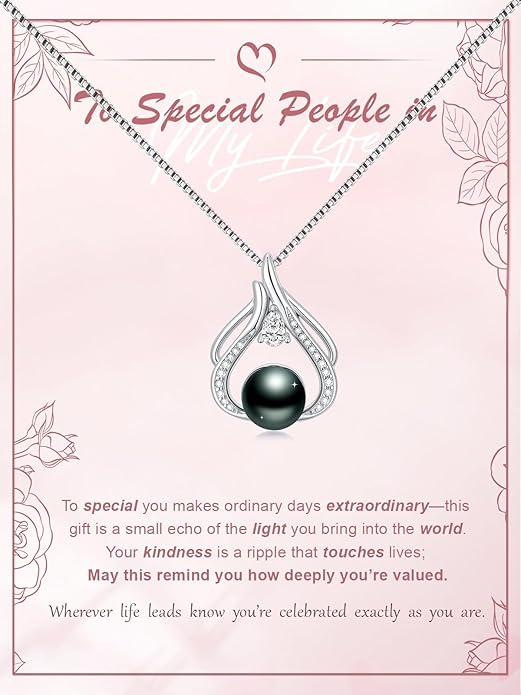 Tahitian Black Pearl 18K White Gold Plated Sterling Silver Heart/Infinity/Four Leaf Clover Pendant Necklace Jewelry Gifts for Women Wife Mom Girlfriend Wedding Birthday Anniversary Christmas
