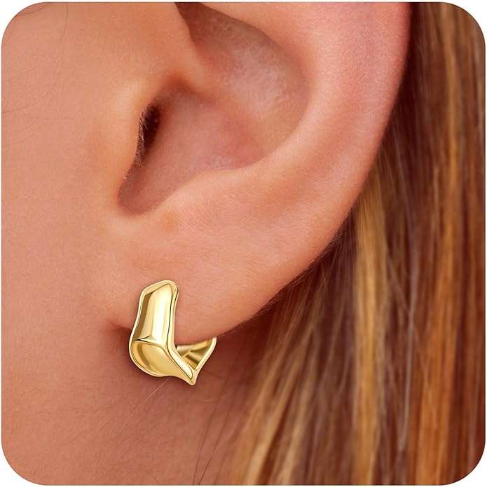 Chunky Gold Hoop Earrings for Women, 14K Gold/Silver Plated Statement Geometric Drop Dangle Earrings Trendy Knot Stud Hypoallergenic Fashionable Gift for Women
