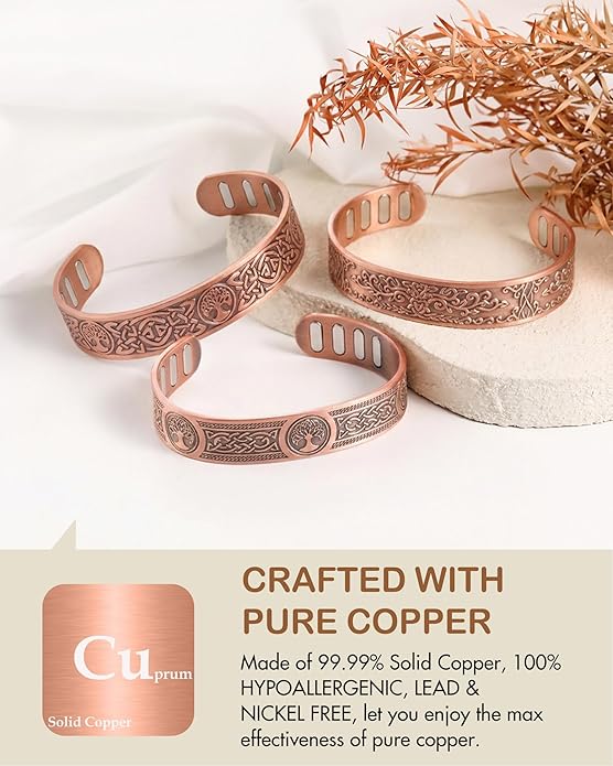 Feraco Copper Bracelet for Men, 5X Ultra Strength Magnetic Cuff Bangle with 5000 Gauss Neodymium Magnets, 99.99% Pure Copper Jewelry Gift, Adjustable